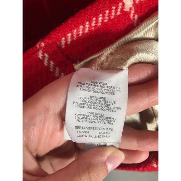 J. Crew Chateau Parka Red Plaid Lady Windowpane Check 100% Wool Hooded Coat 2 - Picture 9 of 12